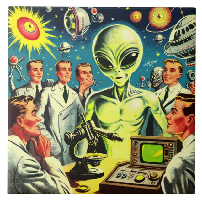 Vintage Alien Science Fiction Comics Ceramic Tile | Zazzle
