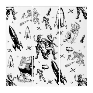 vintage alien toile comic white triptych