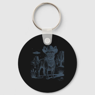Vintage Alien Ufo Western Cowboy French Bulldog Keychain