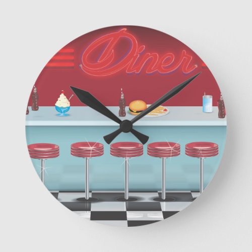 Vintage All American Diner Round Clock