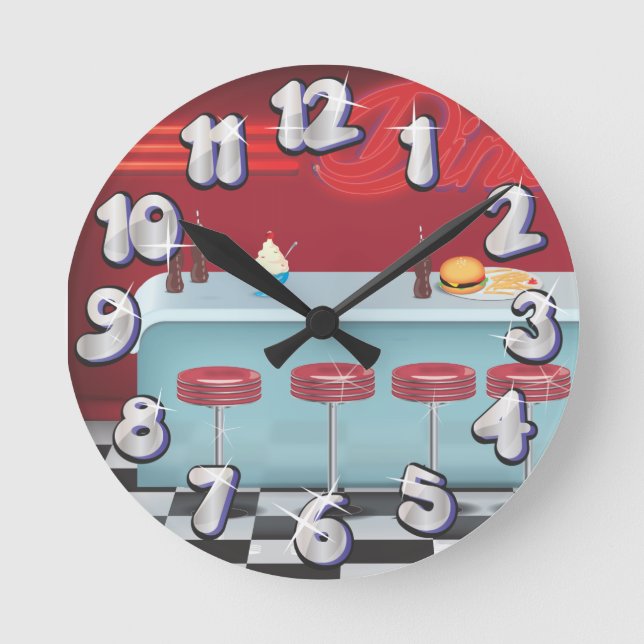 Vintage All American Diner Round Clock (Front)