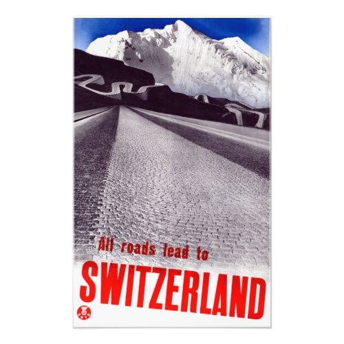 Vintage All Roads Lead to Switzerland Travel Poste Photo Print