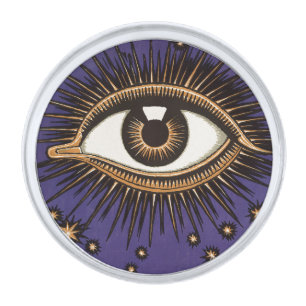 Vintage All Seeing Eye Mystic Celestial Art Silver Finish Lapel Pin