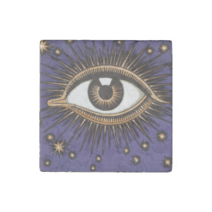 Vintage All Seeing Eye Mystic Celestial Art Stone Magnet
