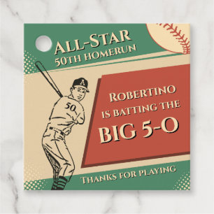 Vintage All Star Baseball Men 50th Birthday Favor Tags