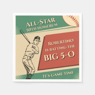 Vintage All Star Baseball Men 50th Birthday Napkins