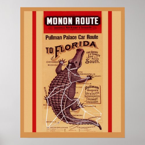 Vintage Alligator Railroad Route Poster