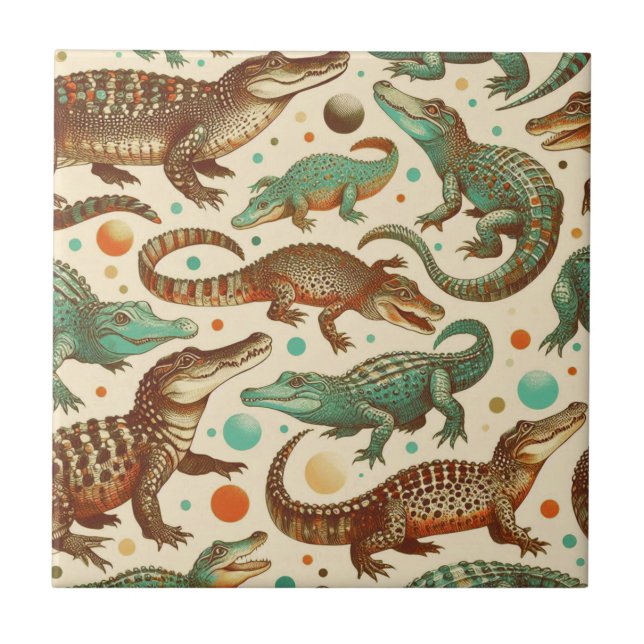 Vintage Alligator Seamlees Ceramic Tile (Front)