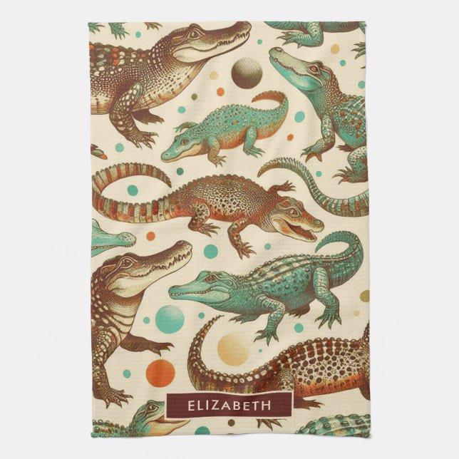 Vintage Alligator Seamlees Kitchen Towel (Vertical)