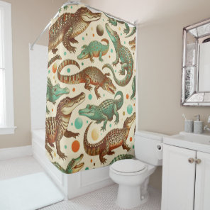 Vintage Alligator Seamlees Shower Curtain