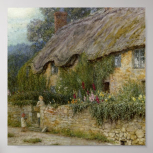 Vintage Allingham Mother Child Entering A Cottage Poster