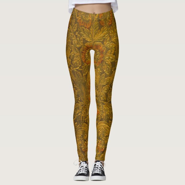 Vintage Allover Embossed Floral Pattern Leggings (Front)