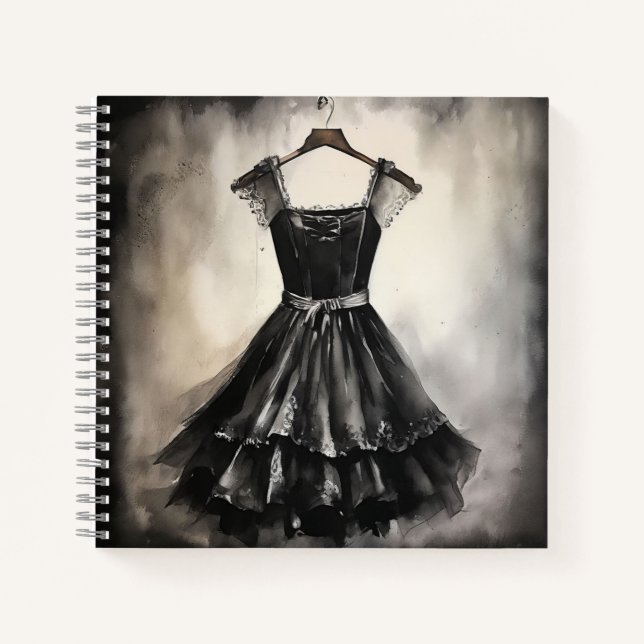 Vintage Allure: Little Black Dress LBD Blank  Notebook (Front)