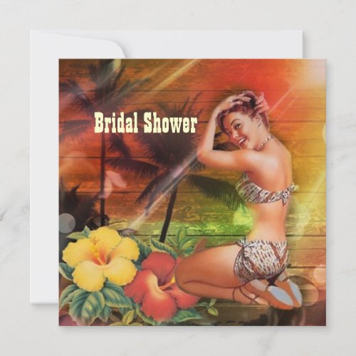 vintage Aloha Hula Girl hawaii beach bridal shower Invitation