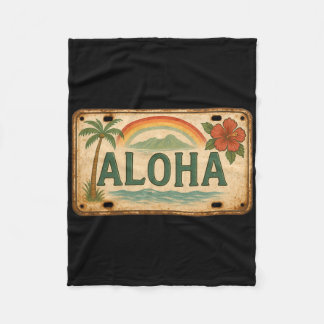 Vintage Aloha License Plate Hawaii Fleece Blanket