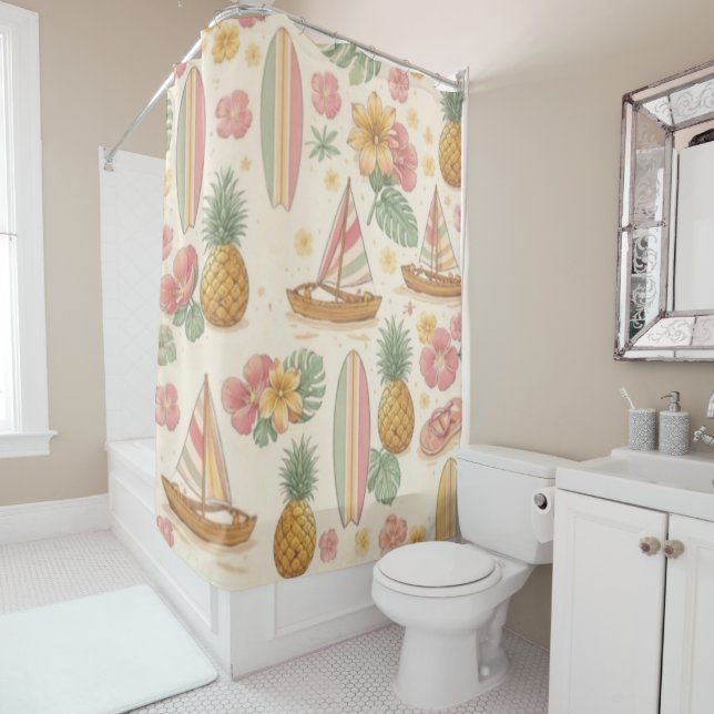 Vintage Aloha Shower Curtain (In Situ)