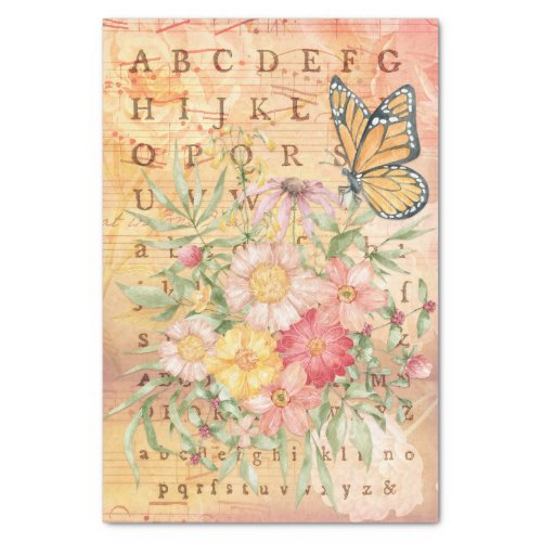 Vintage Alphabet Floral Butterfly Decoupage Tissue Tissue Paper