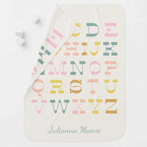 Vintage Alphabet Pastel Nursery Personalized Baby Blanket