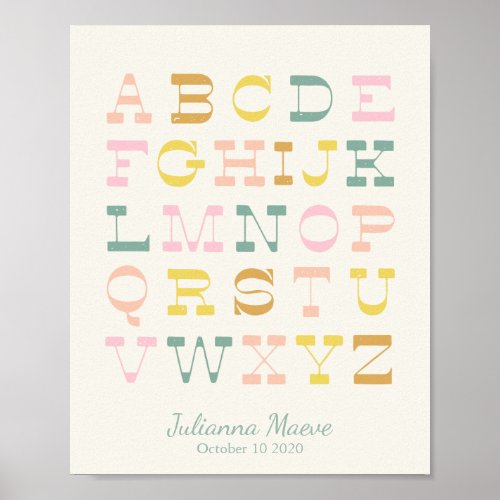Vintage Alphabet Pastel Nursery Personalized Poster