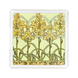 Vintage Alphonse Mucha Art Nouveau Lily Pattern Acrylic Tray