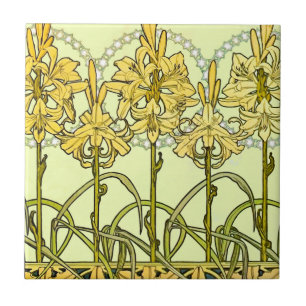 Vintage Alphonse Mucha Art Nouveau Lily Pattern Ceramic Tile