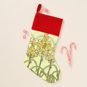 Vintage Alphonse Mucha Art Nouveau Lily Pattern Christmas Stocking