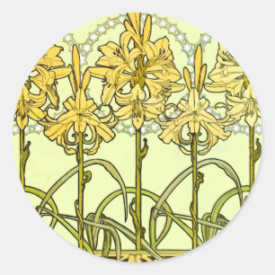 Vintage Alphonse Mucha Art Nouveau Lily Pattern Classic Round Sticker