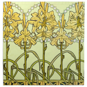 Vintage Alphonse Mucha Art Nouveau Lily Pattern Cloth Napkin