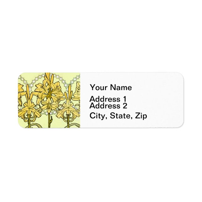 Vintage Alphonse Mucha Art Nouveau Lily Pattern Label (Front)