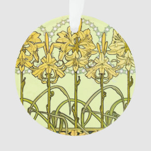 Vintage Alphonse Mucha Art Nouveau Lily Pattern Ornament