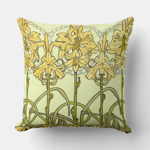 Vintage Alphonse Mucha Art Nouveau Lily Pattern Outdoor Pillow