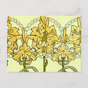 Vintage Alphonse Mucha Art Nouveau Lily Pattern Postcard