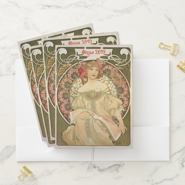 Vintage Alphonse Mucha, Custom Pocket Folder (In Situ)