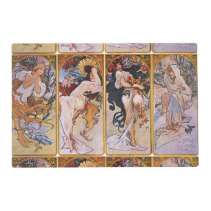 Vintage Alphonse Mucha Four Seasons Poster Art Placemat