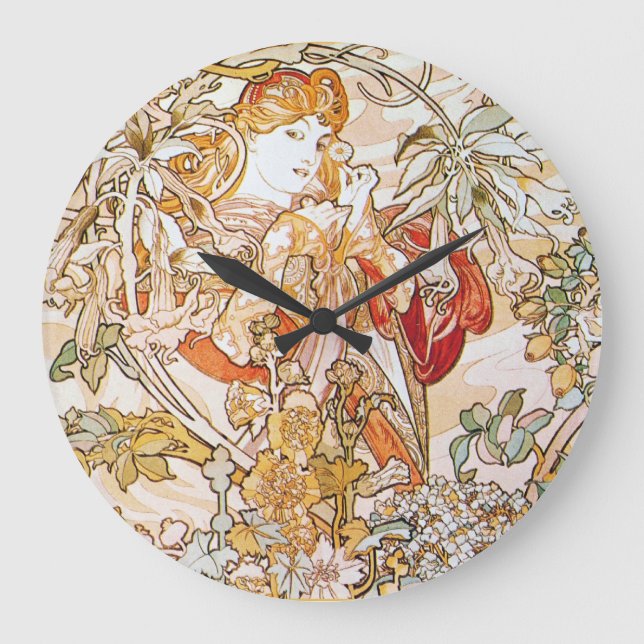 Vintage alphonse mucha goddess large clock (Front)