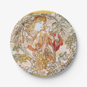 Vintage alphonse mucha goddess paper plates