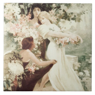 Vintage Alphonse Mucha Spirit of Spring Ceramic Tile
