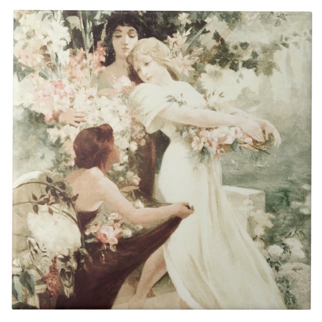 Vintage Alphonse Mucha Spirit of Spring  Ceramic Tile (Front)