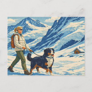 Vintage Alpine Mountain Hiking with Dog Postcard