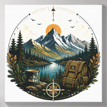 Vintage Alpine Wilderness Adventure Landscape Art