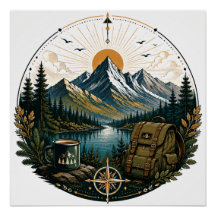 Vintage Alpine Wilderness Adventure Landscape Art