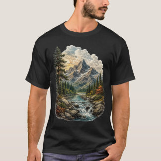 Vintage Alpine Wilderness Mountain Landscape  T-Shirt