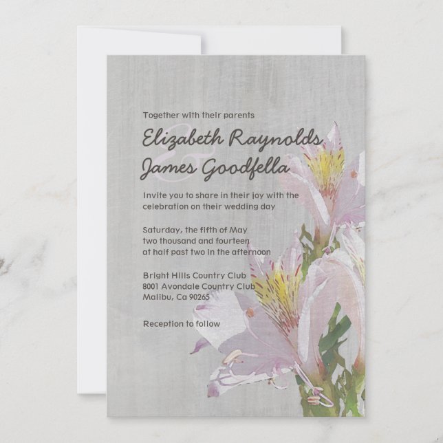 Vintage Alstroemeria Wedding Invitations (Front)