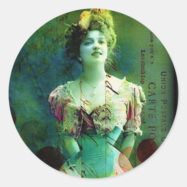 vintage altered art classic round sticker (Front)