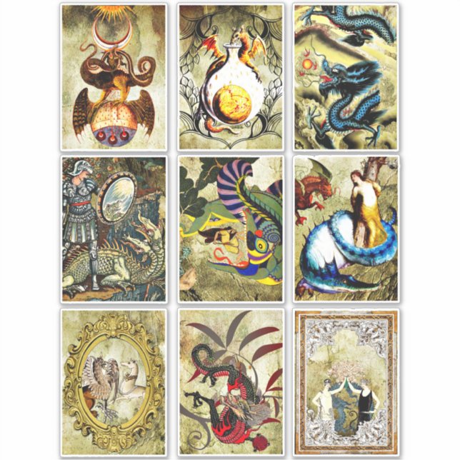 Vintage altered art Dragons maidens fairytale art Sticker (Front)