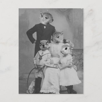 Vintage Altered Art Squirrel Family Postcard by poozybear at Zazzle