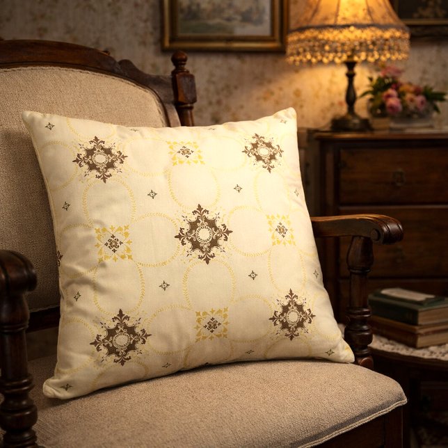 Vintage Alternating Medallions Pattern Throw Pillow (Creator Uploaded)