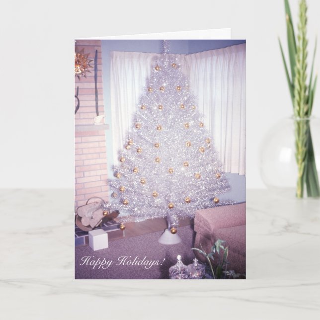 Vintage Aluminum Christmas Tree Holiday Card (Front)