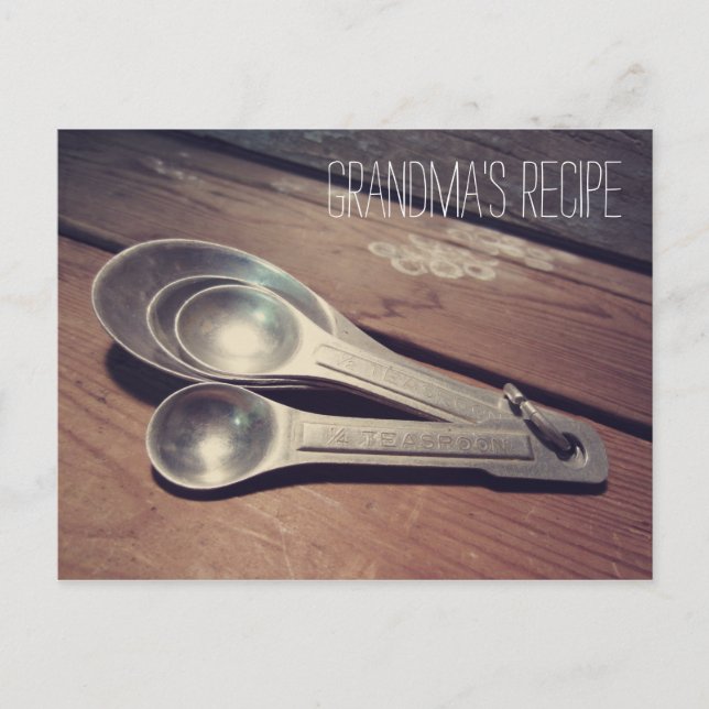 Vintage Aluminum Measuring Spoons Recipe Card (Front)