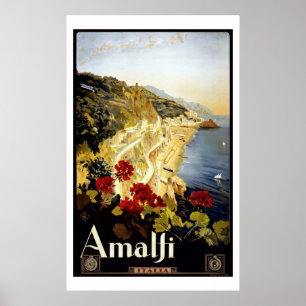 Vintage Amalfi Coast Italia Travel Poster
